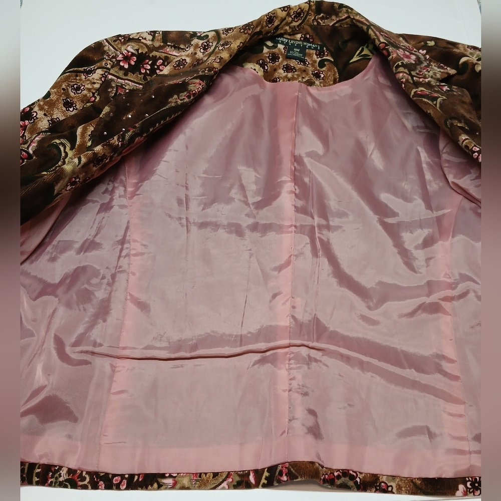 Vintage Larry Levine Woman 18W Brown Paisley Corduroy Blazer Jacket Stretch - Picture 14 of 15